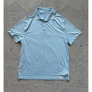 Rorie Whelan Golf Polyester/Spandex‎ Polo Shirt - Blue/White Stripe - Large